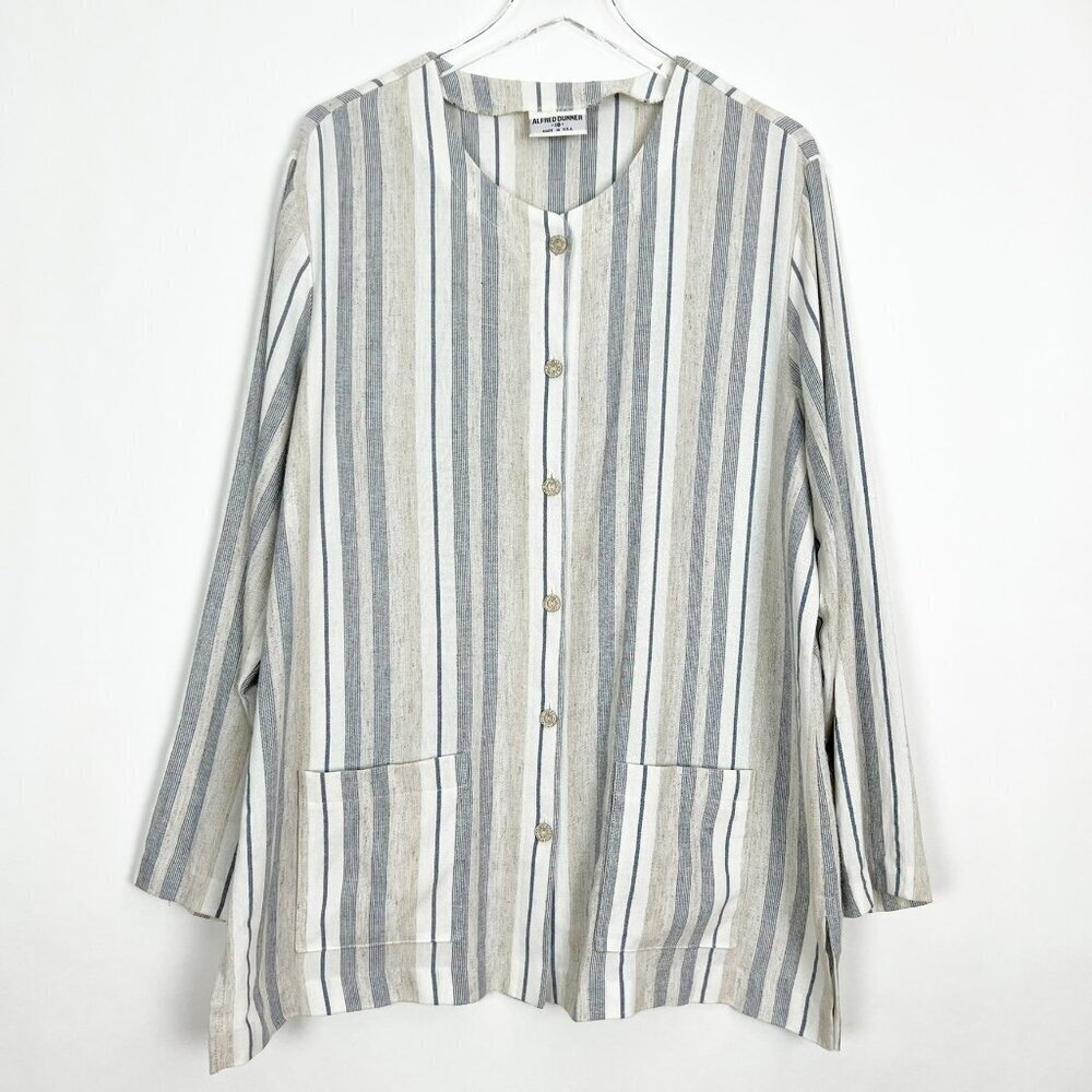 Alfred Dunner Lightweight Blazer Women's Size 18 Neutral Stripes Boxy Fit